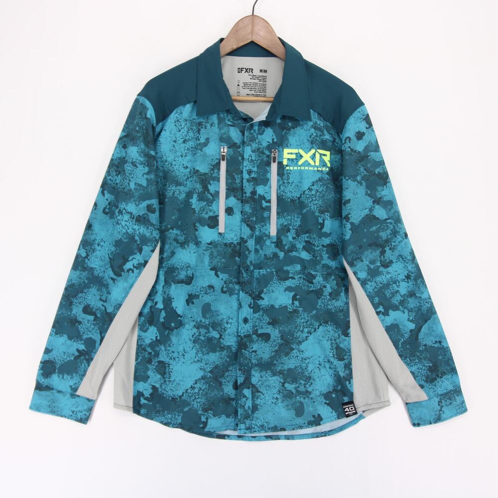 FXR Cast Shirt Mens M Blue Camo Performance Long Sleeve Button Up Vented
